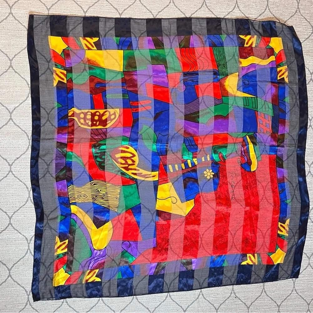 Cubist vibrant jewel tone scarf - Picture 5 of 5